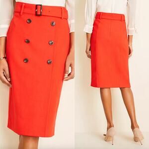 NEW Ann Taylor Women's Trench Pencil Red Belted Button Skirt Size 12